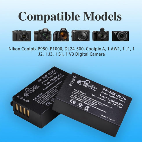 Pickle Power EN-EL20 Battery and Charger Compatible with Nikon Coolpix P1000, P950, and More