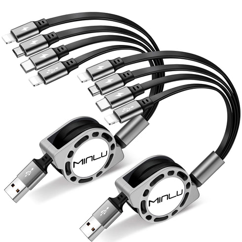 Multi Charging Cable 4A, 2Pack 4Ft Retractable 4 in 1 USB Cable with Type C/Micro USB Ports