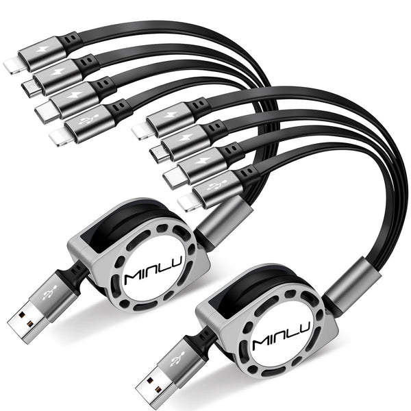 Multi Charging Cable 4A, 2Pack 4Ft Retractable 4 in 1 USB Cable with Type C/Micro USB Ports