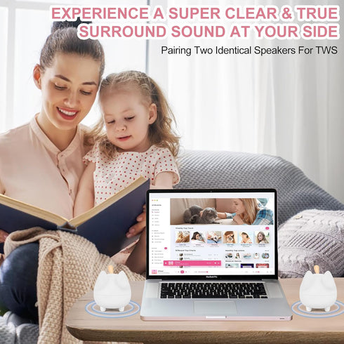 Portable Bluetooth Speaker, Cute Cat Mini Wireless Speaker with Loud Stereo Sound, Built-in Mic, 40H Playtime