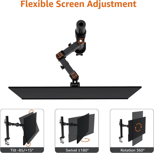 Amazon Basics 13-30" Single Computer Monitor Stand with Cable Management, Height Adjustable VESA Desk Arm Mount, Fully