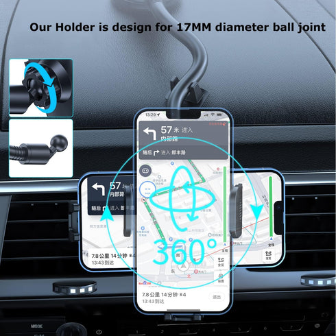 Junecarp 2 1 Car Phone Holder Mount,Dashboard/Windshield/Air Vent Cell Phone Holder,Gooseneck Long Arm Cradle