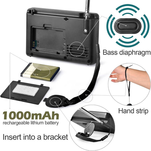 ZHIWHIS Portable Bluetooth Radio, FM AM Shortwave Radio with Sleep Timer, Rechargeable Digital Recorder, MP3 Player