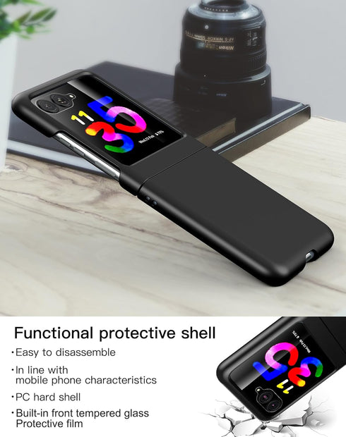 for Moto Razr Plus Case, Slim Hard PC Shockproof Case with Front Tempered Glass Screen Protector for Motorola Moto Razr