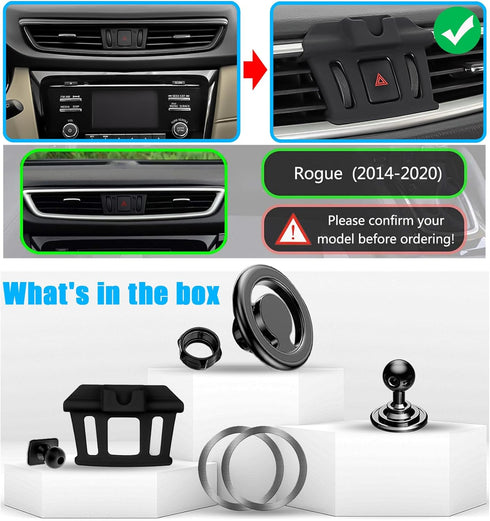 Mag-Safe Car Phone Holder Mount for Nissan Rogue 2014-2020, Custom Magnetic Air Vent Stand for iPhone 15 14 13 12 Pro