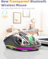 Wireless Bluetooth Transparent Mouse, 2.4GHz with USB & Type-C Receivers, Portable Silent Rechargeable Mice with RGB