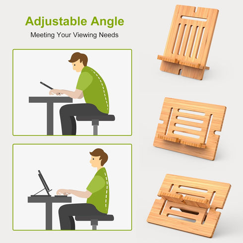 Pezin & Hulin Bamboo Tablet Stand Adjustable Desktop Holder for Pad 9.7, 10.5, 12.9, Air 2 3 4 Mini, Phone