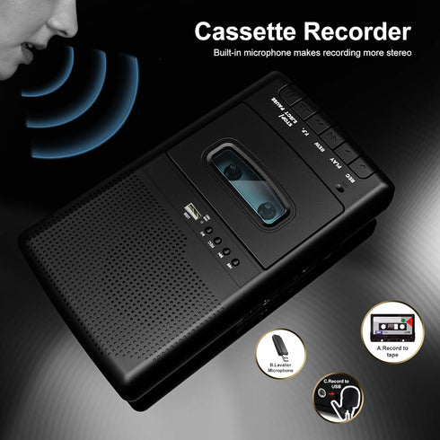 Mersoco Cassette Cassette 3.5MM Portable Player,Digital Recorder Portable Tape Player with Stand-Alone Microphone