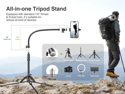 elitehood 6.8 Feet Tall Phone Stand Tripod, Aluminum iPhone Tripod, Adjustable for iPhone 15 Pro Max, Android Phones