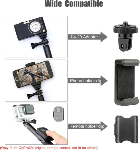 SOONSUN 45'' Aluminum Waterproof Extension Monopod for GoPro Hero 12 11 10 9 8 7 6 5 4, Insta360 Cameras