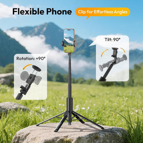 ULANZI MT86 60" AutoOpen Phone Tripod Stand with Bluetooth Remote Adjustable Automatic Selfie Stick & Cold Shoe