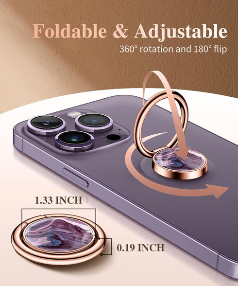 GVIEWIN Marble Cell Phone Ring Holder, Metal Kickstand Grip for Magnetic Car Mount Compatible with iPhone 15 Pro Max/15 Plus/14/13/12 Series & Galaxy S24/S23 Ultra and Other Phones(Quicksand/Purple)