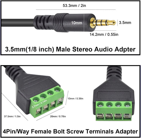 Poyiccot 3.5mm Speaker Wire Adapter - 3.5mm 4 Pole Stereo TRRS Male Jack to AV 4 Screw Terminal Block Cable