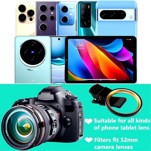 Yadsux 2-400 (1-16 ND Filter for iPhone,Clip-on Phone Lens Adjustable Neutral Density Filter Kit,Variable Stops)