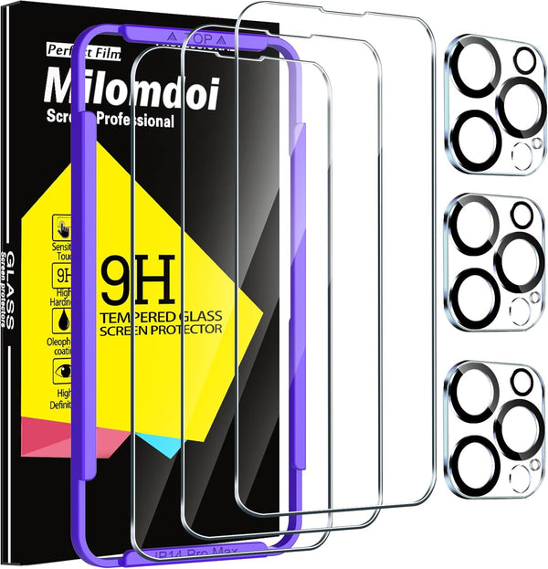 Milomdoi 3 Pack Tempered Glass Screen Protector & Camera Lens for iPhone 14 Pro Max, Ultra 9H, Case Friendly, 2.5D