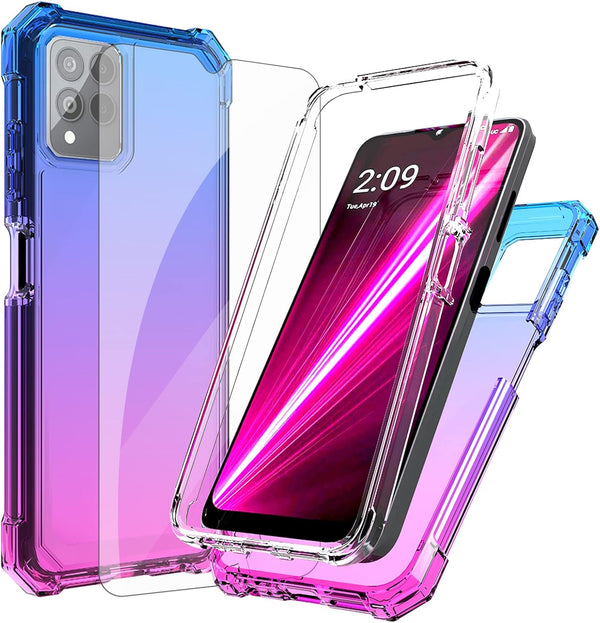 Ailiber Case for TMobile Revvl 6 5G Pro with Screen Protector, Dual Layer Shock-Absorbing Corners TPU Bumper (Blue Pink)