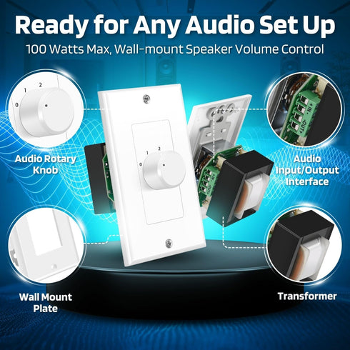 TNP Wall Mount Plate Volume Control Knob - 100W Flush in Wall Volume Control for Speakers, Audio Compatibility