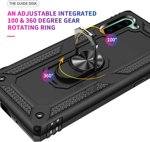 Samsung Galaxy Note 10 Case with HD Screen Protectors, Military-Grade Metal Ring Holder, Shockproof Cover
