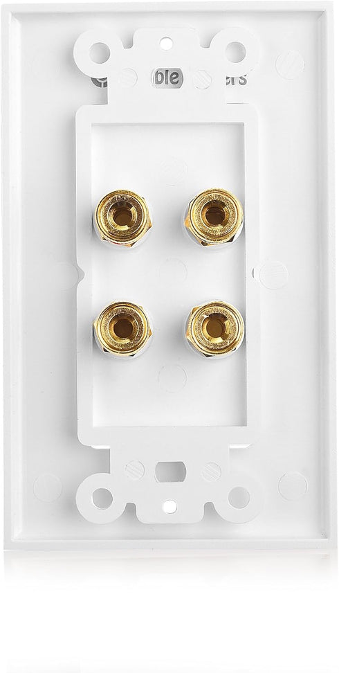 Cable Matters 2-Pack Speaker Wire Wall Plate, Gold Plated with Banana Plug Binding Post for 2 Speakers, White
