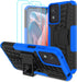 Moto G Play 2024 Case with 2 Pack Screen Protector, Heavy Duty Shockproof Bumper Cover with Kickstand (Blue)