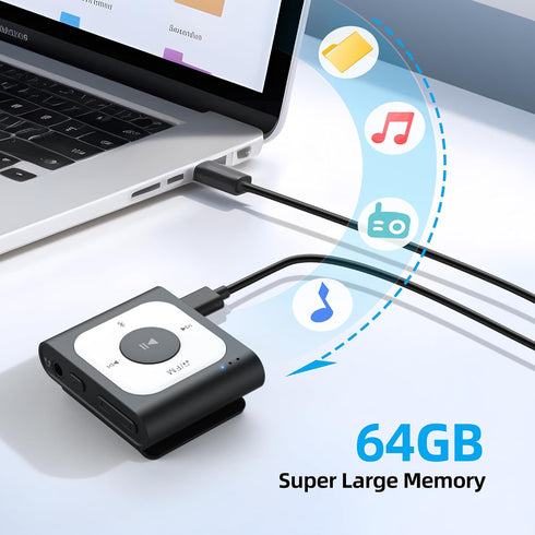 AGPTEK 64GB MP3 A53PL Clip Player with Bluetooth, Portable Music Player with FM Radio, Shuffle, No Phone Needed