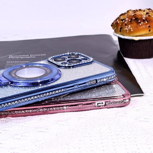 Fycyko Magnetic Case for iPhone 13 Pro Max, Blue Rhinestone Glitter, Shockproof Kickstand, Compatible with MagSafe
