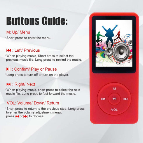 imkavery 128GB MP3 5.2, Player with Bluetooth Portable Red Music Player for Kids with Built-in HD Speaker, FM Radio