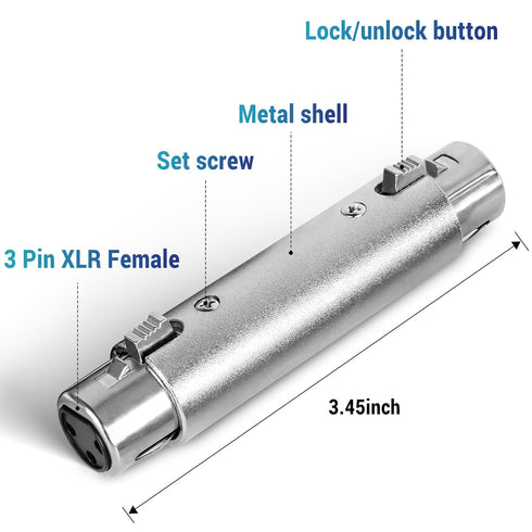 XLR Female to XLR Female Adapter 2 Pack, 3-Pin XLR Female to 3-Pin XLR Female Gender Changer Connector, Mic Barrel