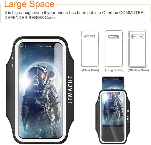 JEMACHE Armband for Samsung Galaxy S25 S24 S23 S22 S21, Fits Otterbox Defender Case, Gym Workouts Running Phone Arm Band