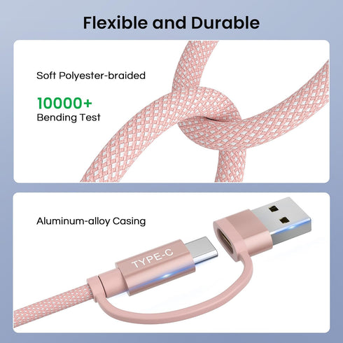 Basesailor 4-in-1 USB C to USB C Cable 1ft, 60W Fast Charging Multi Charger Cord for Kindle Fire, Samsung Tab - 2023