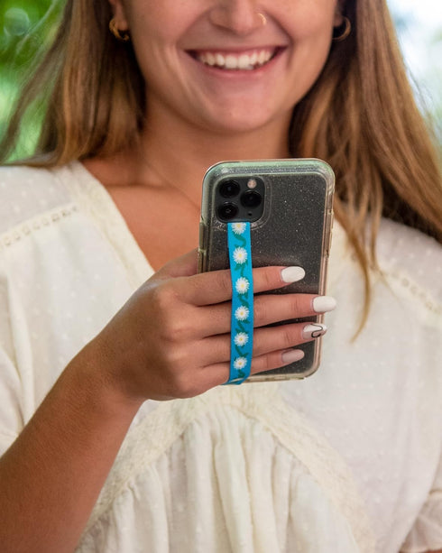 Full-Hand Elastic Phone Strap/Grip, Multi-Position Adjustable with Easy On/Off Secure Hook & Loop Closures, Caribbean