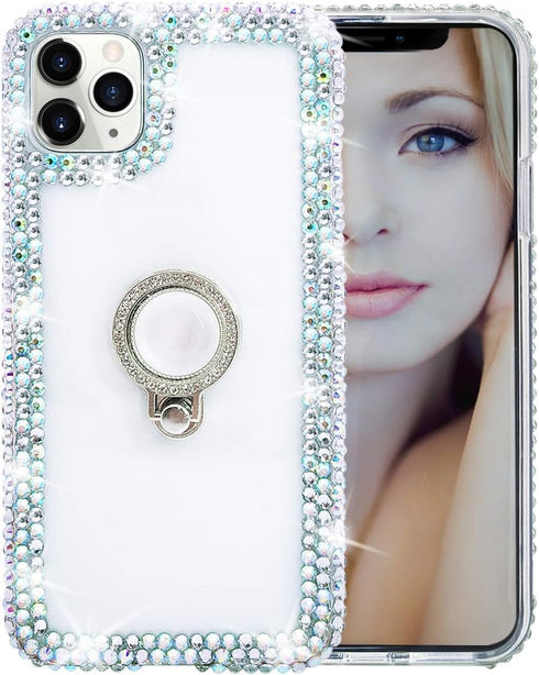 Bonitec 3D Glitter Sparkle Bling Case with Metal Finger Ring for iPhone 12 Pro Max, Luxury Shiny Crystal Cover