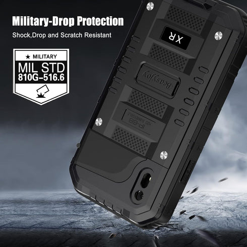Beasyjoy Metal Case for iPhone XR, Waterproof Heavy Duty with Built-in Screen Protector, Black