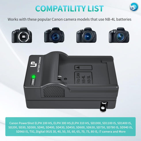 LP NB-4L NB-4LH NB-5L Battery Charger for Canon PowerShot ELPH 100 HS 300 HS 330 HS 310 HS SD1000 SD1100 is SD1400 is SD200 SD30 SD300 SD40 SD400 SD600 SD750 Charger for NB-4L Battery