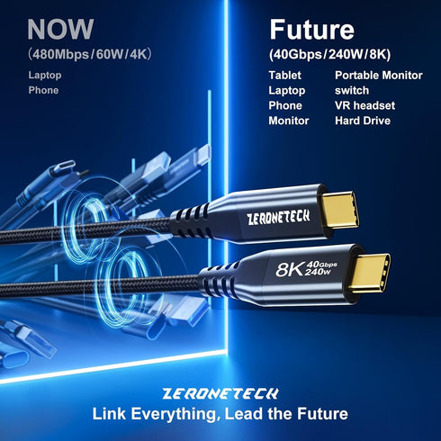 USB C to USB C 3.2 Cable 5FT, 40Gbps Data Transfer & 240W PD Fast Charging for Thunderbolt 4, iPad Pro, MacBook, iPhone