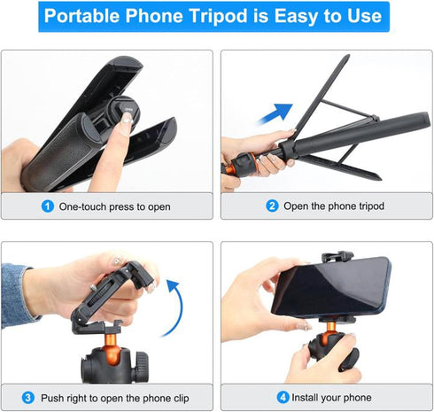 YicDofu 54"/1.4m 360 Phone Selfie Stick Tripod, Ball Head Adjustable Portable Stand with Phone Clip Lightweight