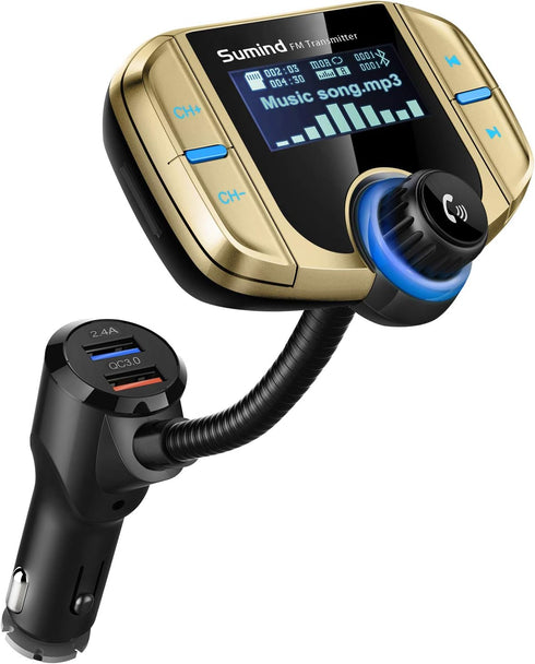 Upgraded Bluetooth FM Transmitter - Wireless Radio Adapter with 1.7'' Display, QC3.0, Smart Dual USB Ports, AUX
