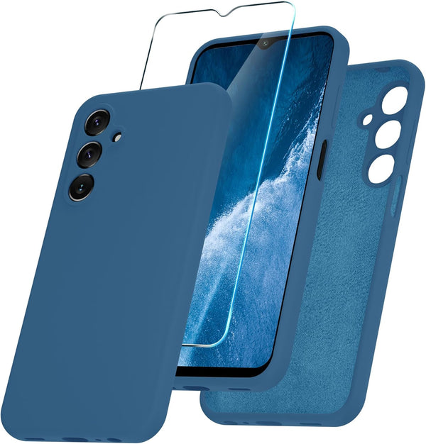 Samsung Galaxy A15 5G Case - Navy Blue Silicone Cover with Screen Protector, Soft Anti-Scratch Lining, Shockproof
