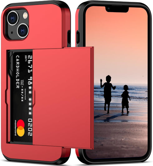 Nvollnoe for iPhone 14 Case with Card Holder, Heavy Duty Protective Dual Layer Shockproof Slim Wallet Case for Women &