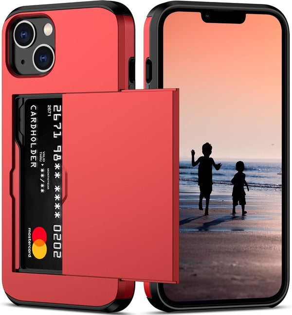 Nvollnoe for iPhone 14 Case with Card Holder, Heavy Duty Protective Dual Layer Shockproof Slim Wallet Case for Women &