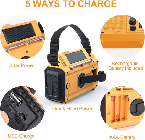 Raynic Weather Radio, 5000mAh NOAA Emergency Radio, Solar Hand Crank with Flashlight and SOS Siren