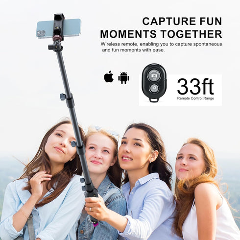 LINCO 52", Selfie Stick & Tripod , Integrated, Heavy Duty, Lightweight, Bluetooth Remote for Apple & Android Devices