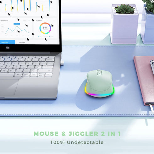 PEIOUS Wireless Mouse Jiggler - LED Wireless Mice with Built-in Mouse Mover, Rechargeable for Laptop