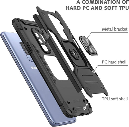 Asuwish Samsung Galaxy S9 Plus Phone Case with Tempered Glass Screen Protector, Hybrid Protective Cover with Ring