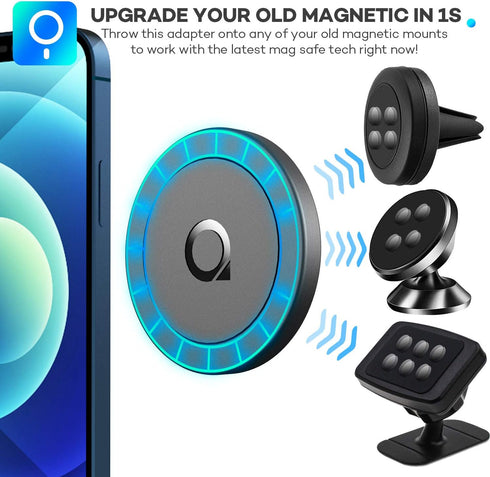 Magnetic Adapter Compatible with MagSafe Case and iPhone 12 Pro Max Mini, Attached to Old Magnetic Car Phone Mount Holder No Metal Plate Needed