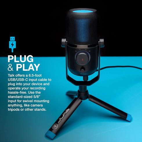 JLab Talk USB Microphone with USB-C Output, Cardioid, Omnidirectional, 96k Sample Rate, Volume Control, Plug & Play