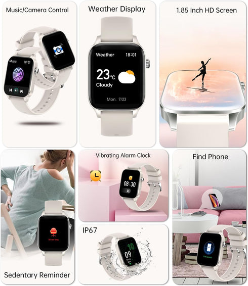 Smart Watch for Women, 1.85 Touch Screen Fitness Tracker with Bluetooth Call, Sleep Monitor, 20 Sport Modes
