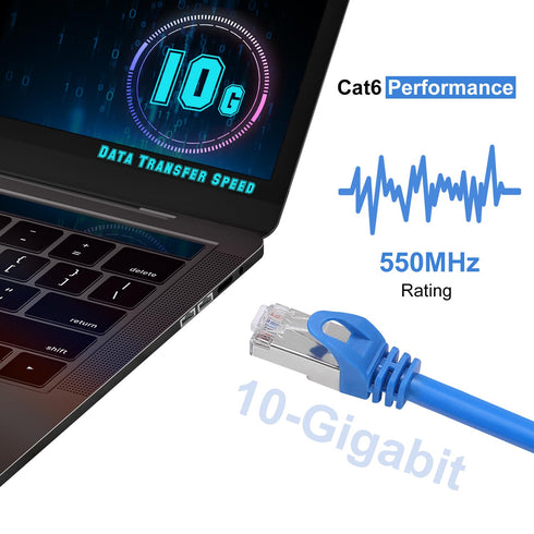 6 100 10Gbps 100FT CAT Shielded Ethernet Cable FT, Indoor High-Speed (SFTP) Snagless Shielded Ethernet Cable