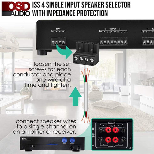OSD Audio ISS4 4 Zone Speaker Selector Switch with Impedance Protection