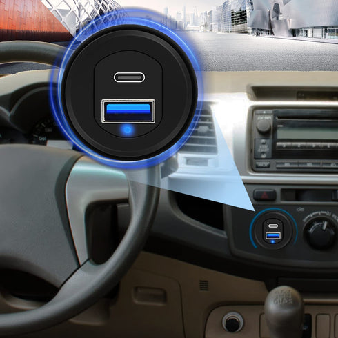 Type C 3.1 & USB 3.0 Car USB Port Mount Flush Cable Male to Female, Dashboard Panel Extension Cable for Car Boat Motorcycle with LED Indicator (1 feet)